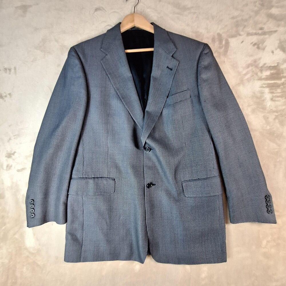 Hart Schaffner Marx Suit Jacket Mens 42R Gray Check Single Vent 2 Button
